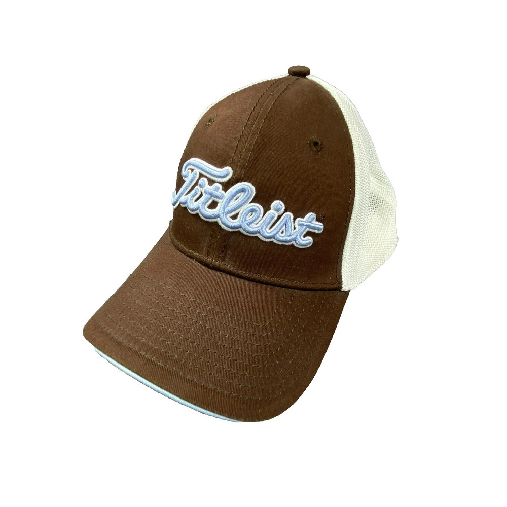 Titleist Golf Hat Cap Snap Back Adjustable Embroidered Mesh Brown Blue Trucker